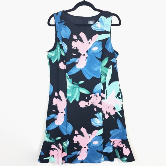NWT VINCE CAMUTO Floral Scuba Ruffle Sheath Dress - Picture 3 of 6